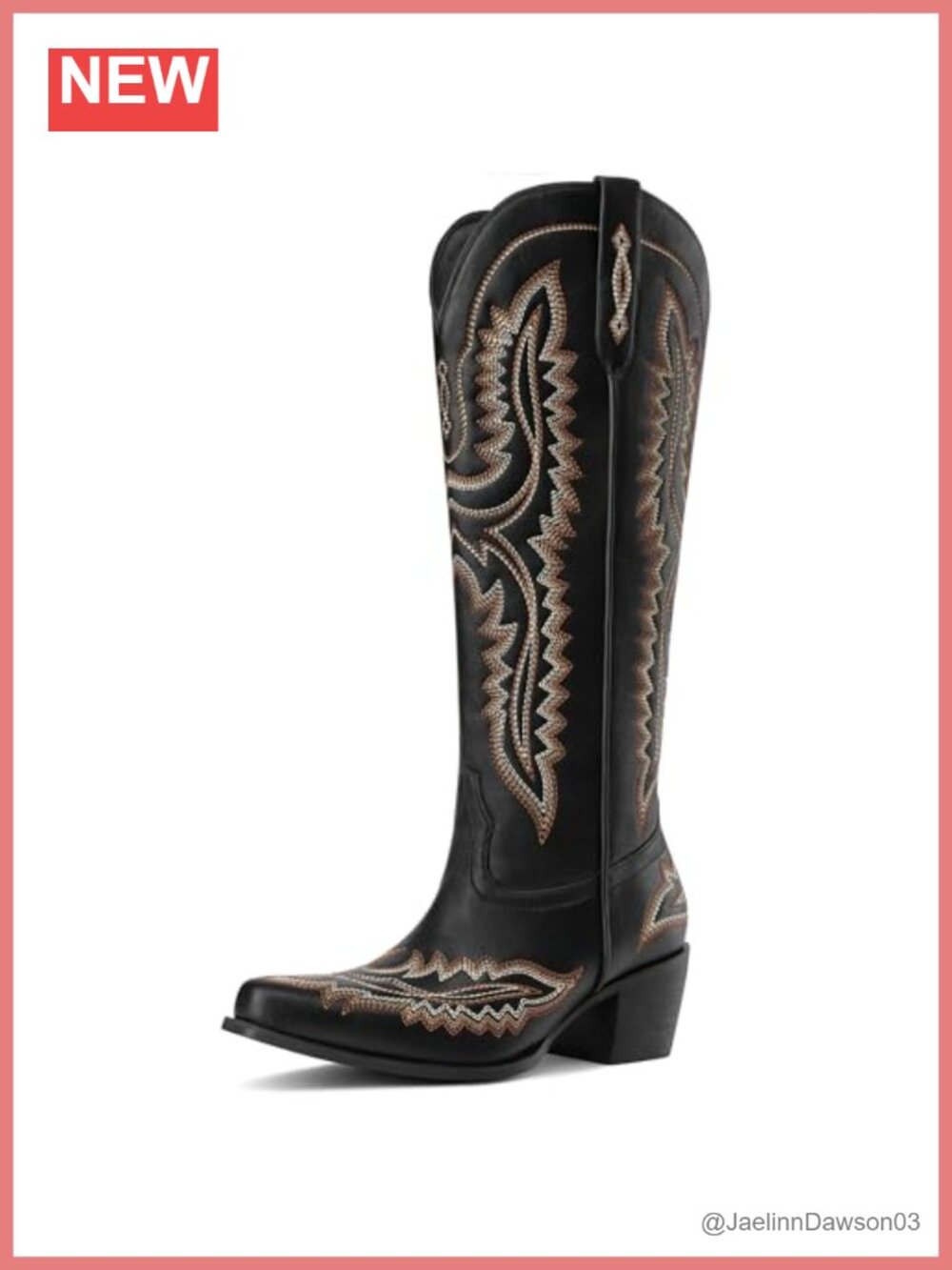 Western Cowboy Boots Knee High Pointed Toe PU Chunky Heel Pull On